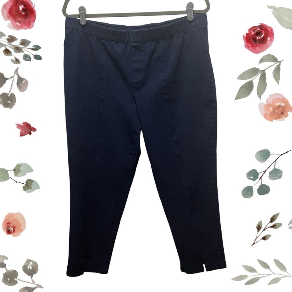 Isaac Mizrahi live ankle pants navy blue size 16p pull on faux fly elas. Back